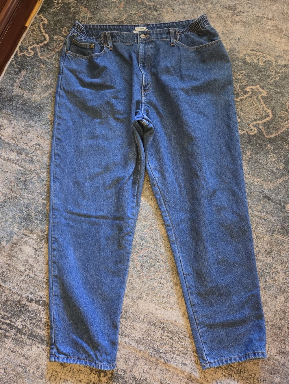 LL Bean Plaid Flannel Lined High Rise Relaxed Tapered Leg Jeans 20W Reg